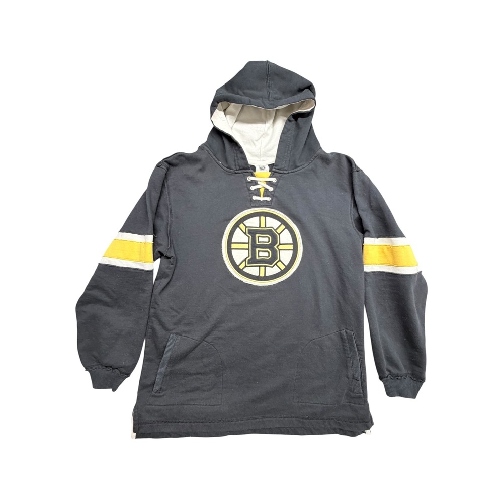 CCM Boston Bruins NHL Lace Up Hoodie Youth XL Black Gold Embroidered Sweatshirt